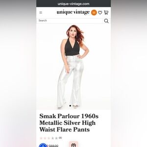 Smak Parlour Metallic Silver High-Waist Flare Pants from Unique Vintage